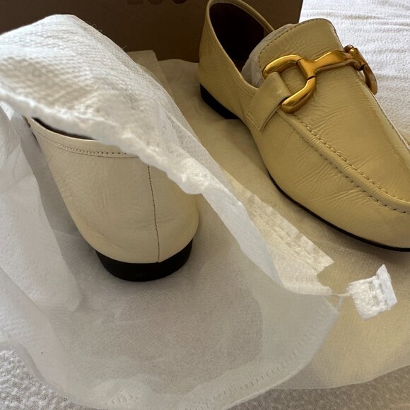 Anthropologie Bibi Lou Zagreb Patent Leather Gold Horsebit Loafers Cream 37 - Picture 11 of 14